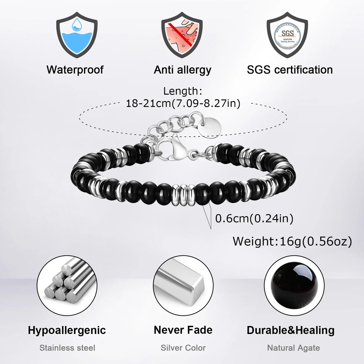 Metal Bead bracelets for Men Boys,Natural Beaded Stainless Steel Beaded Bracelets,Casual Jewelry Gifts