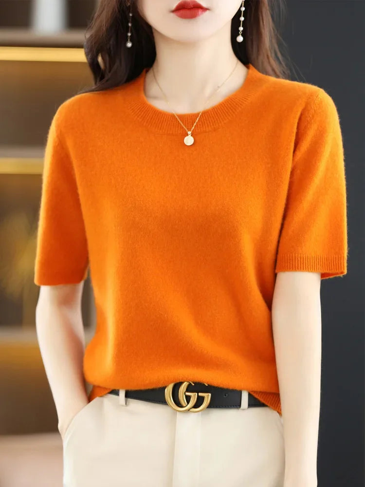 Spring Summer Women Sweaters Short Sleeves O-neck Bottoming Shirts Knitwear 2024 Summer Knit Tops Pullovers Korean Jumpers