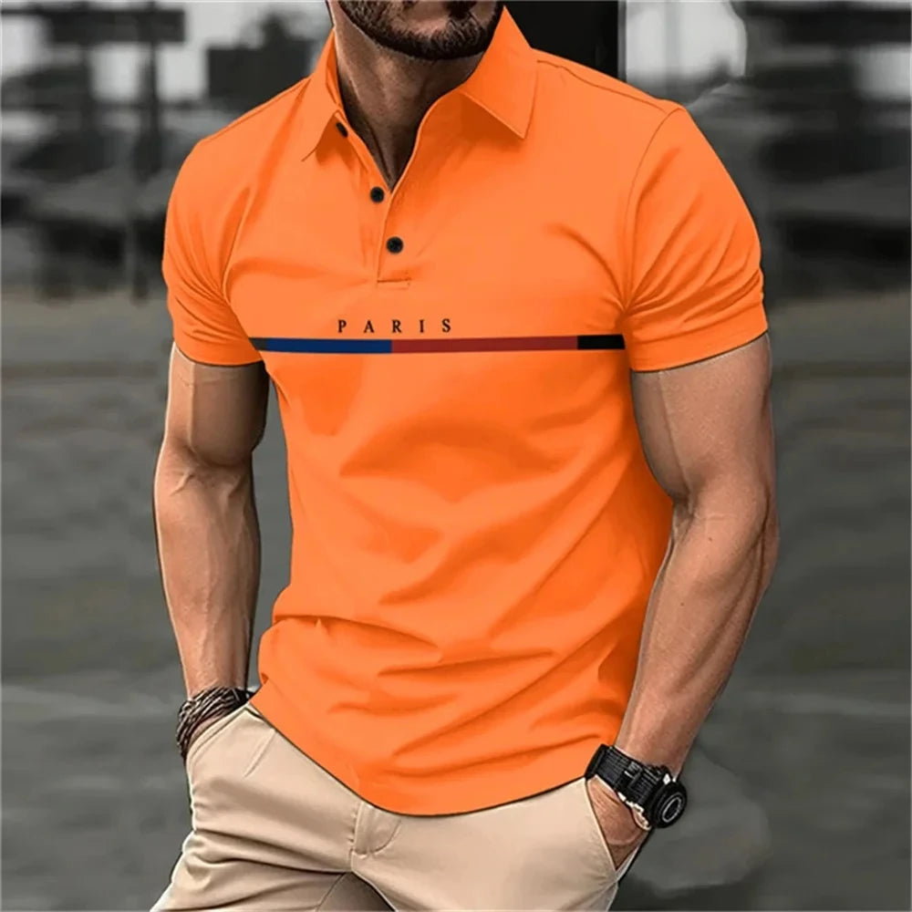 Letter Men's Summer Polo Shirt Breathable Golf Polo T-Shirt Sport Hiking Shirts Casual Work Short Sleeved Male Business Clothes