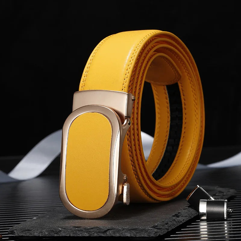3.5CM multicolor Men Belts Automatic Buckle Belt Genune Leather High Quality Belts For Men Leather Strap Casual Buises for Jeans