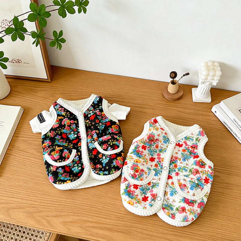 Pet Dog Vest Floral Style Fleece Vest Coat Chihuahua French Bulldog Warm Vest Jacket for Puppy Two-legged Clothing Pet Apparel