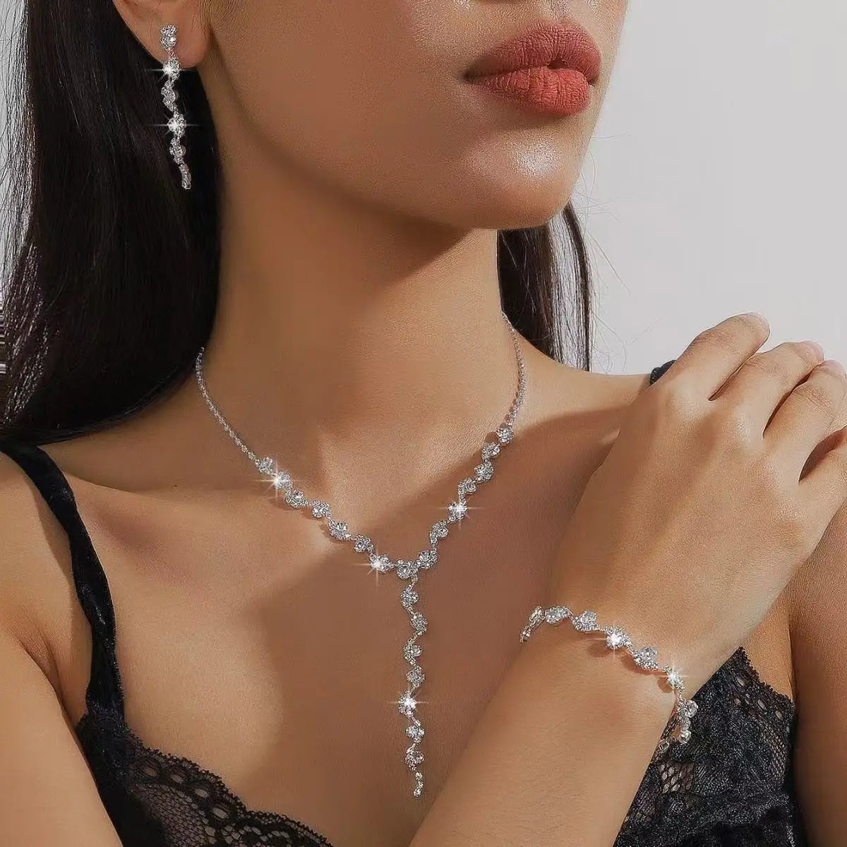 Women's Europ USA Style Jewelry Set, Elega ntTassel Necklace, Earrings & Braceletfor Brides,Trendy Beauty Wedding Ceremonies