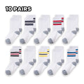 10 Pairs Kids' Sports Mid-Calf Socks, Classic Striped and Color-Blocked Design, Suitable for Students to Wear Back to School