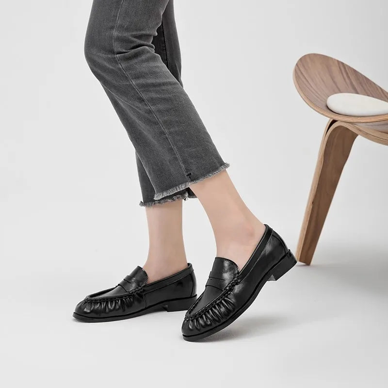 Lady Loafers. New 2026 Model Leather Women's Shoes - Suitable for Ladies to Wear. Handmade Vintage Ruffled Ladies' Sandals