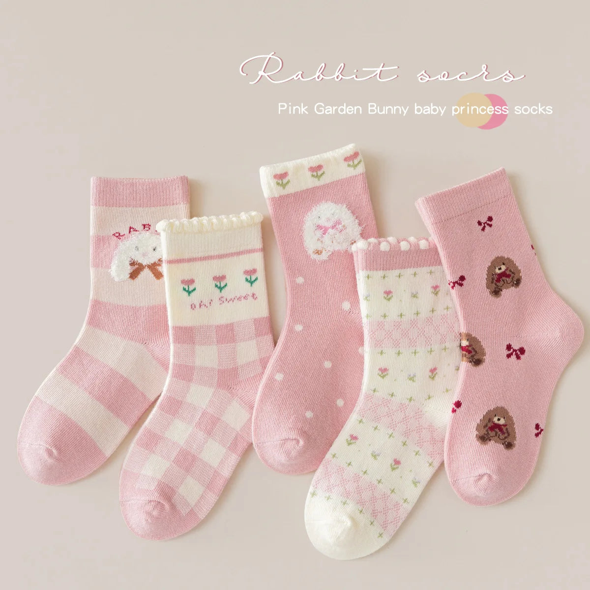 Children Socks Girls Socks Spring Autumn Lovely Bunny Cartoon Pattern Light Pink Socks Baby Cotton Socks for Kids 1-12Year-old