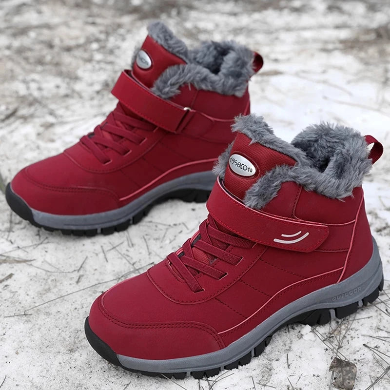 Leather Boots Men Women Shoes Waterproof Boot Man Plush Keep Warm Outdoor Ankle Boots Military Combat Boots Walk On Ice Sneakers