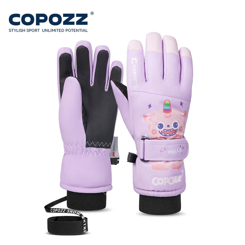 COPOZZ Cartoon Children Winter Gloves for Girls Boys Thick Waterproof Kids Ski Gloves Snowboard Riding Cycling Child Snow Gloves