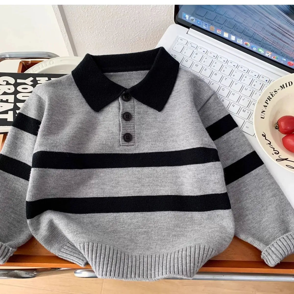 Children's Sweater Autumn/Winter New Boys' Top Casual POLO Knitted Shirt Boys' Baby Warm Bottom Shirt