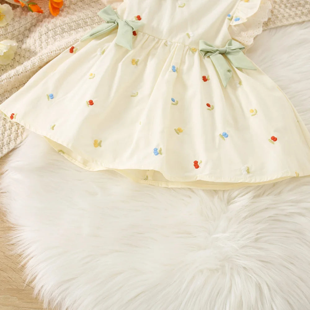 Outfit for Kids Summer Breathable Cotton Toddler Cherry Dress Sweet Fashion Comfortable Bow Doll Collar Baby Girl Birthday Dress