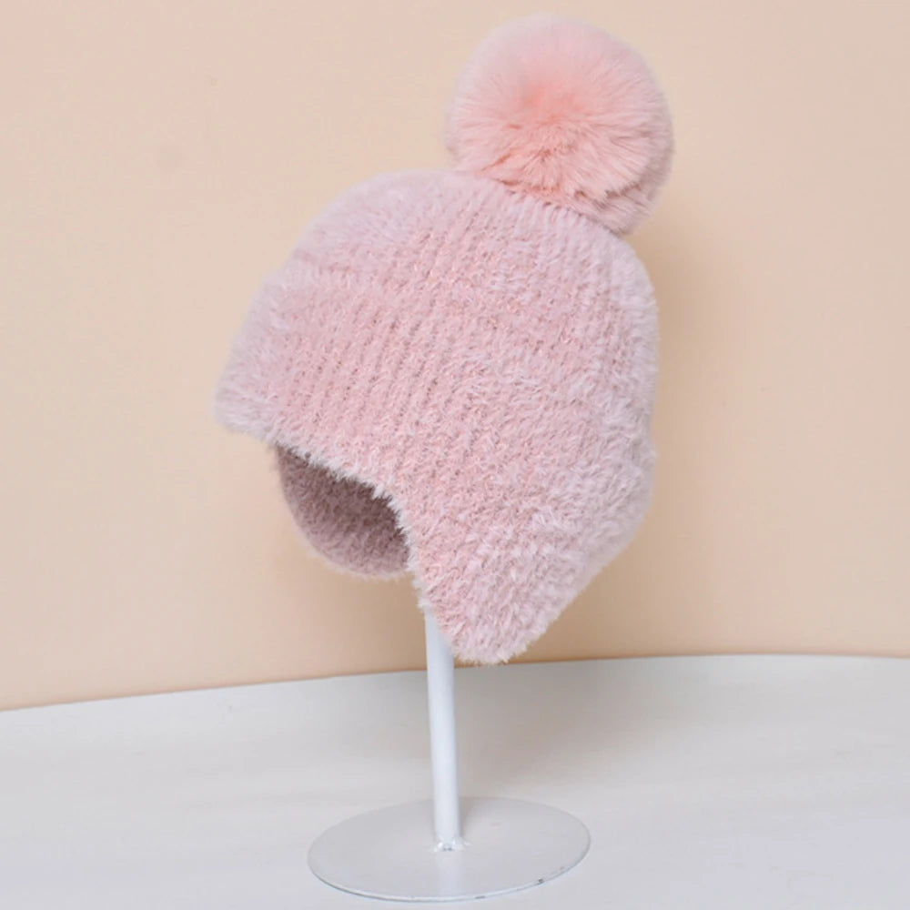HT4280 Autumn Winter Hats for Women Thick Warm Knitted Hat Ladies Solid Beanies Russian Hats Female Ski Earflap Cap Beanie Hat