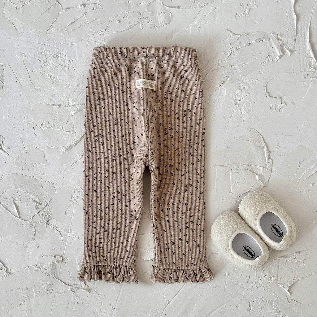 Kids Warm Pants Autumn Winter Girls Thicken Trousers Baby Comfortable Lace Hem Small Floral Print Children Casual Pants