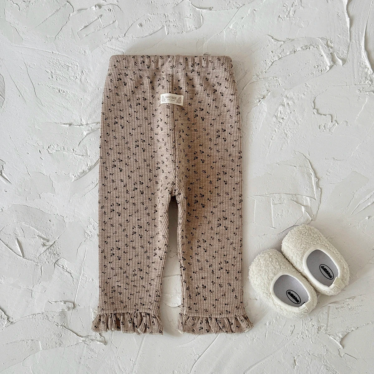 Kids Warm Pants Autumn Winter Girls Thicken Trousers Baby Comfortable Lace Hem Small Floral Print Children Casual Pants