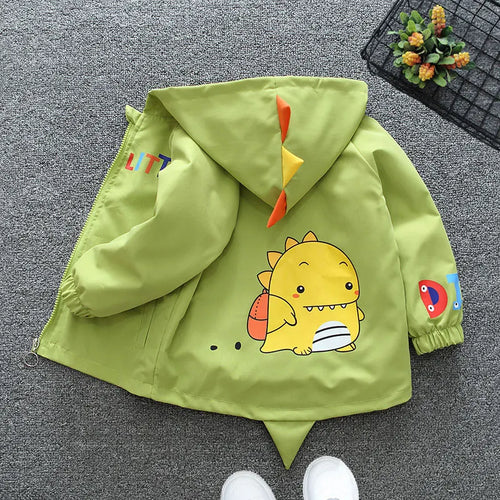 1 2 3 4 5 6 Years Baby Boys Jacket Spring Autumn Cute Dinosaur Children's Trench Coat Hooded Zipper Boys Outerwear Kids Clothes