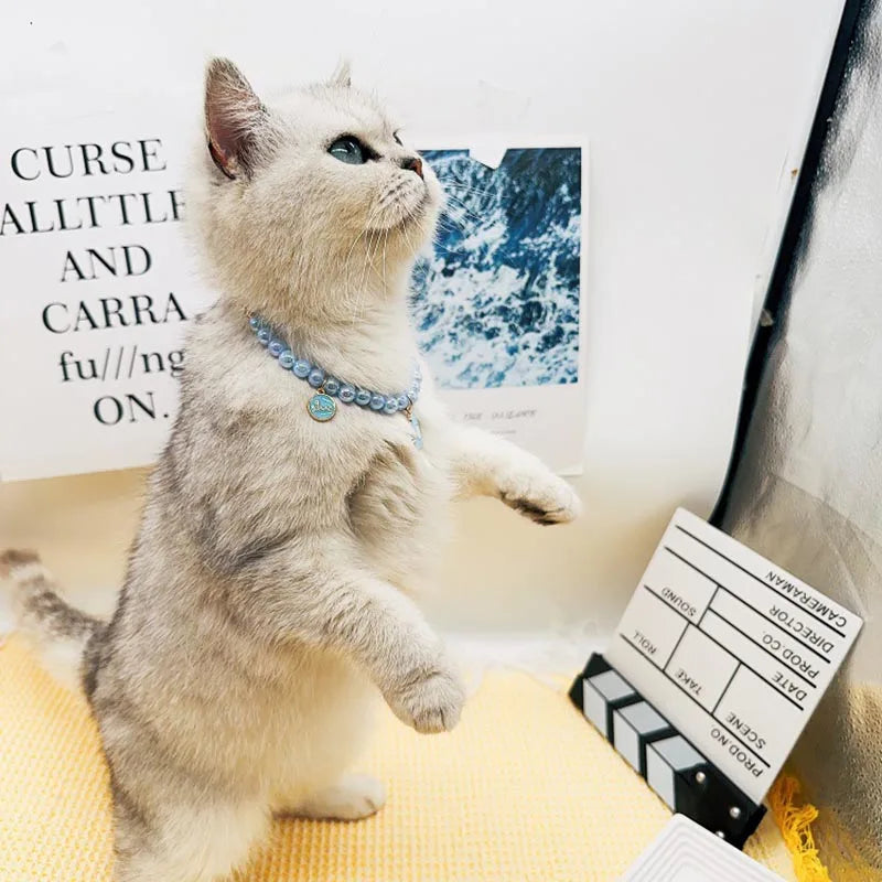 Cute Fashion Pet Supplies Cat Accessories Necklace Pearl Crystal Pet Collar Pearl Beaded  Solid Crystal Pendant Pet Products