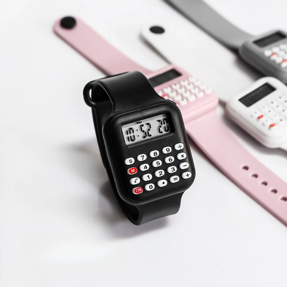 Rubber Strap Children Watch with Calculator Watches for Student Show Time and Date Digital Clock Kids Creative Calculator Watch