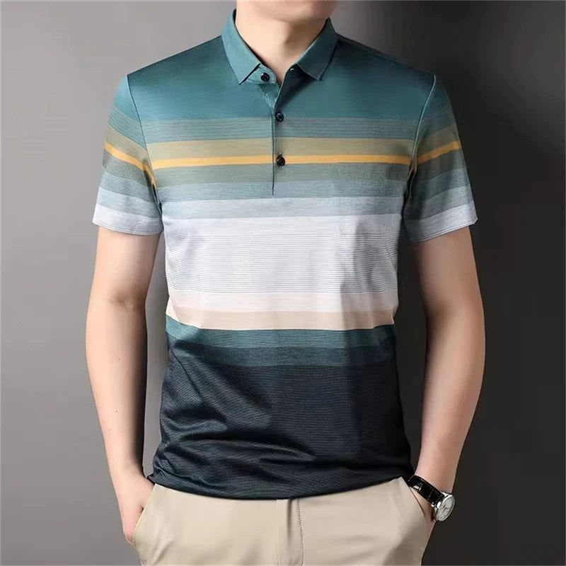 Retro Stripe Graphic Polo Shirts For Men Simple Fashion Daily Wear 3D Printed Father Polo Shirt Casual Breathable Oversized Tops