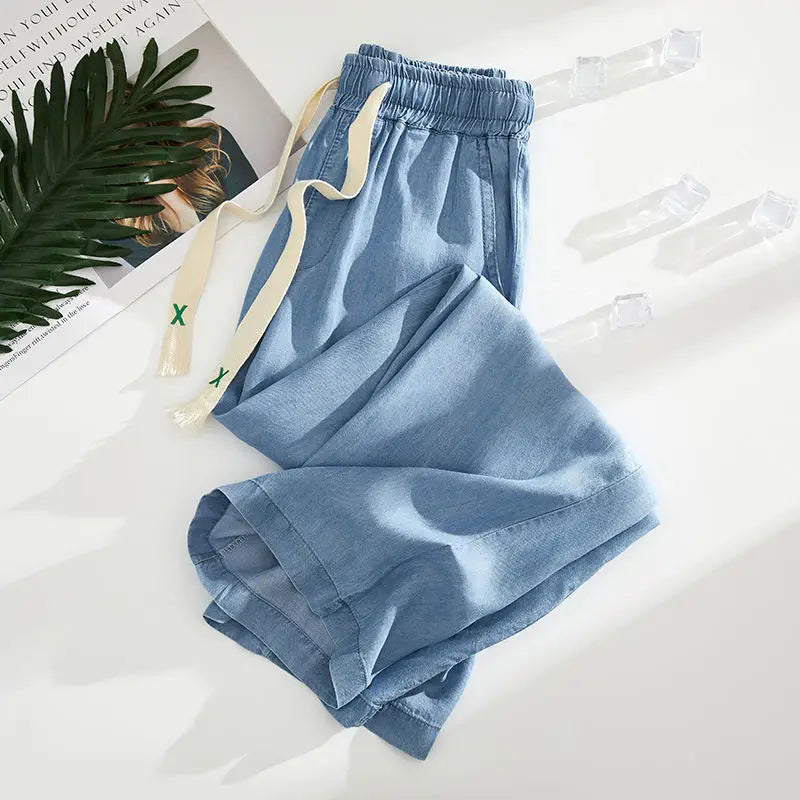 Ankle-length Straight Leg Jeans Summer Elastic High Waist Wide Leg Denim Baggy Pants Women Oversize 4xl Pantalones Blue Vaqueros