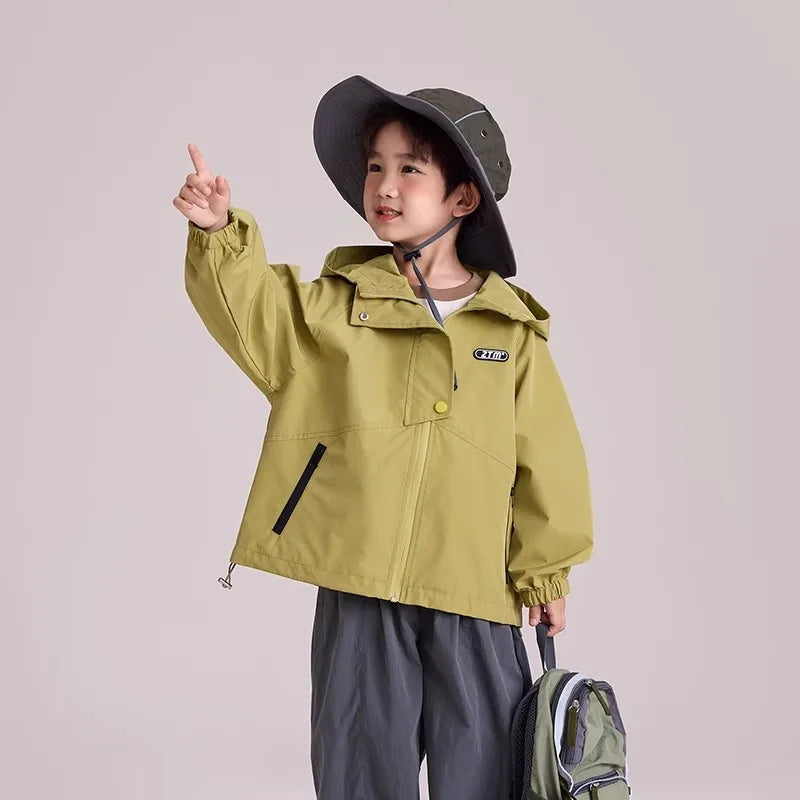 Kids Windbreaker Spring Autumn 2026 New Stylish Little Girl Jacket Girls Hooded Top Boys Jacket Trendy