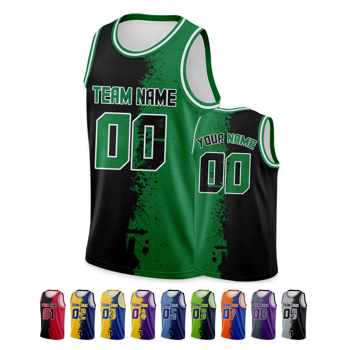 Custom Basketball Jersey Green Black Personanlized Printed Team Name Number Logo Basketball Shirt for Youth Men Women