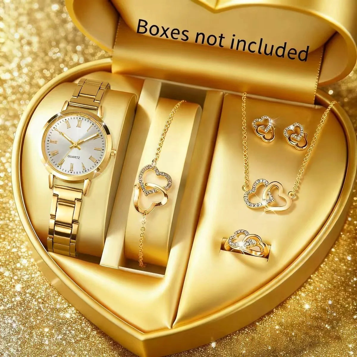 6PCS Fashion Women's Quartz Watch Rhinestone Jewelry Set Elegant Ladies Alloy Band Wristwatches Relogio Feminino（Without Box）