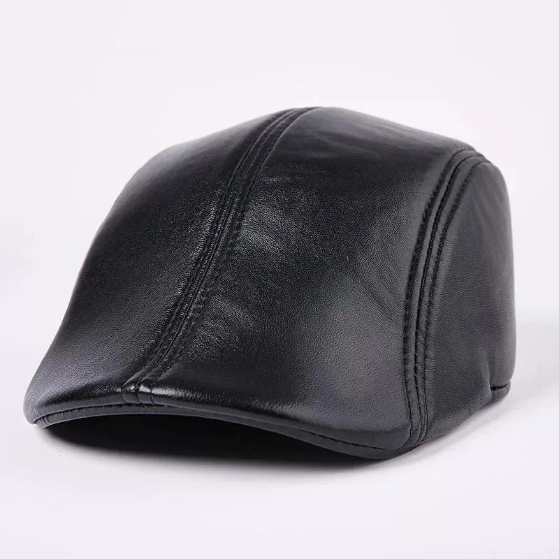 Beret hats for men, wholesale of leather fedora hats for middle-aged and elderly people, winter leather forward hats for both me