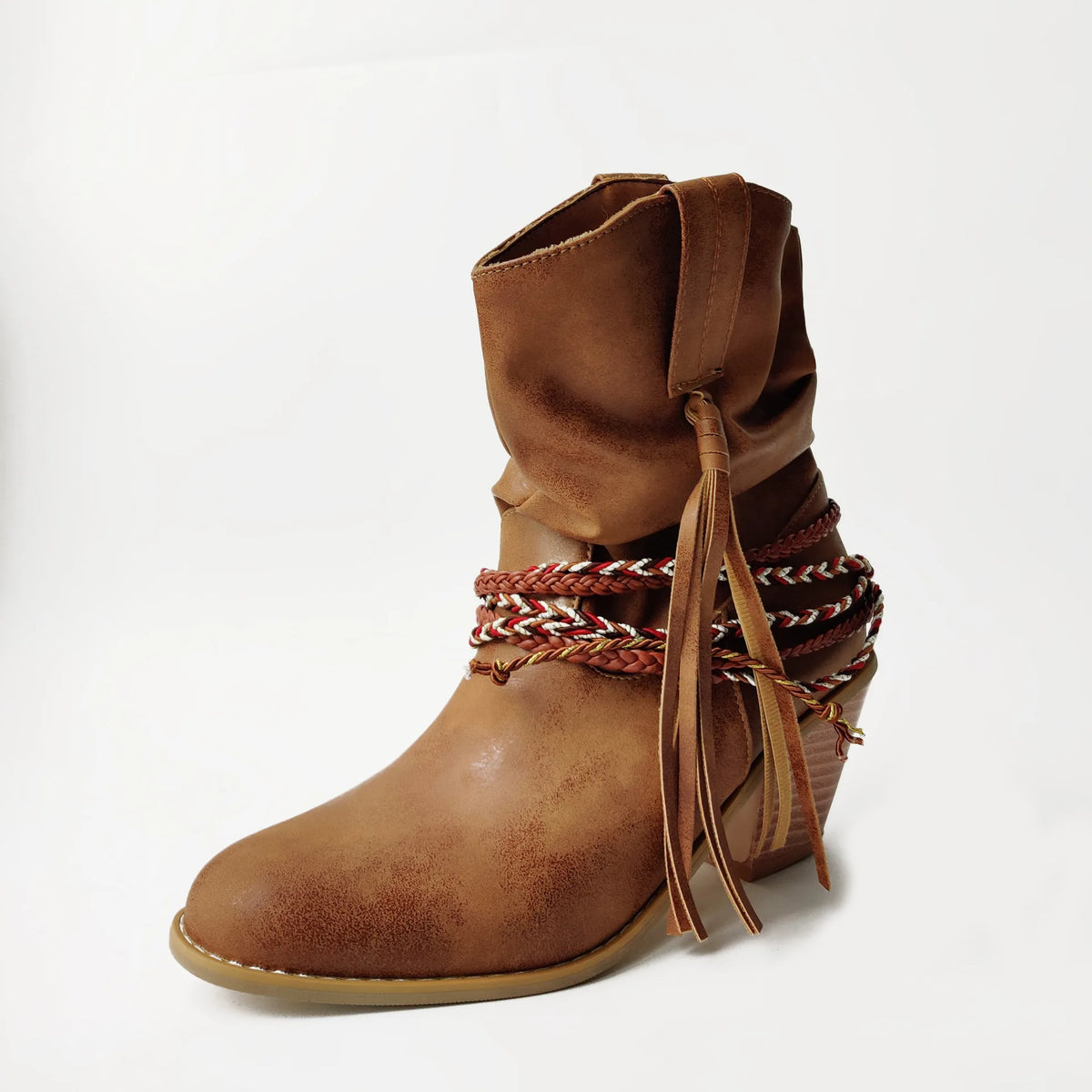 2026 Women's Brown Western Boots Autumn and Winter High Heels Short Boots Retro Pointed Toe Chunky Heels Ankel Boots for Women