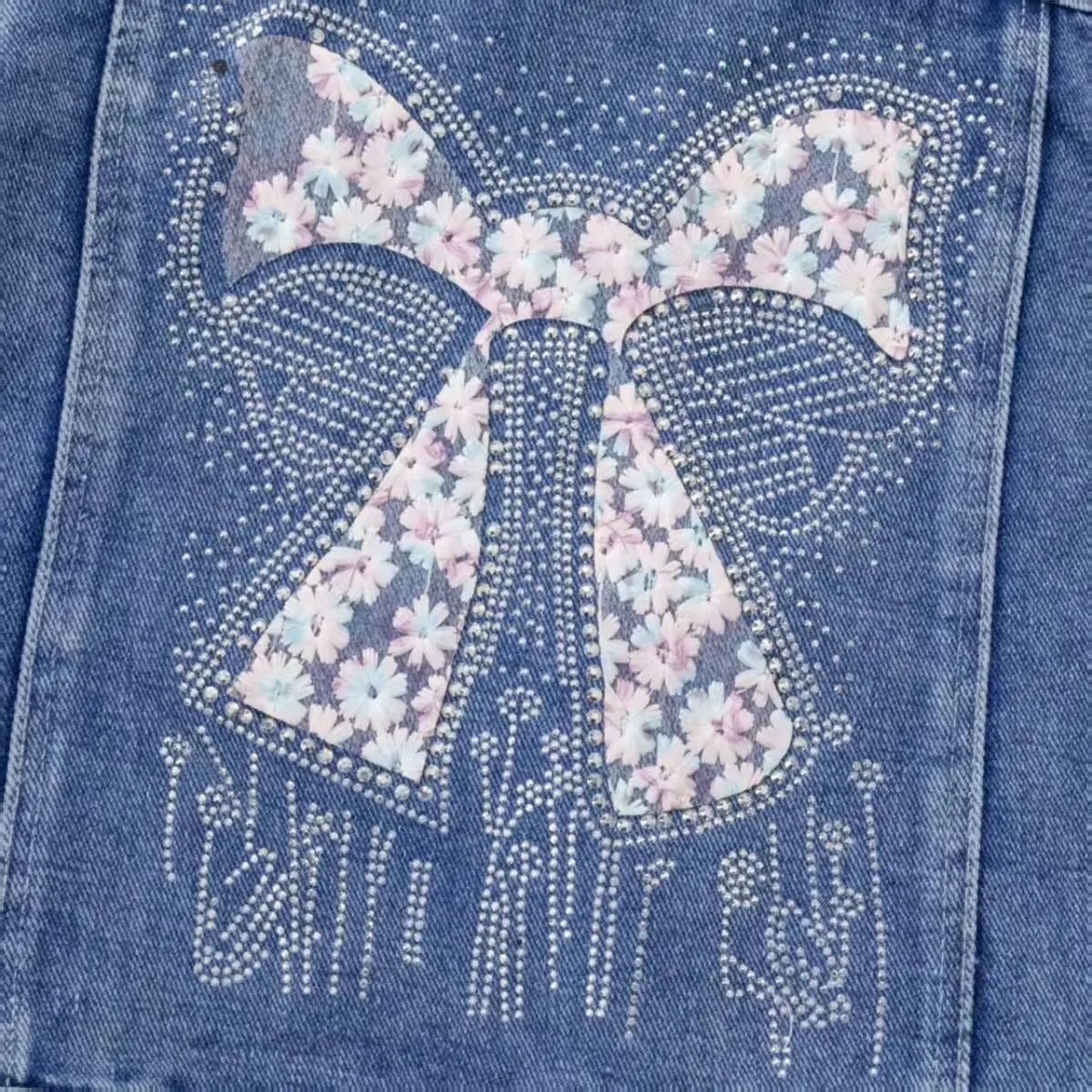 Kids Denim Jacket New Spring Autumn Girls Fashion Bow Bright Diamond Design Lapel Jean Coat Children Outerwear Clothing 2-12 Yrs