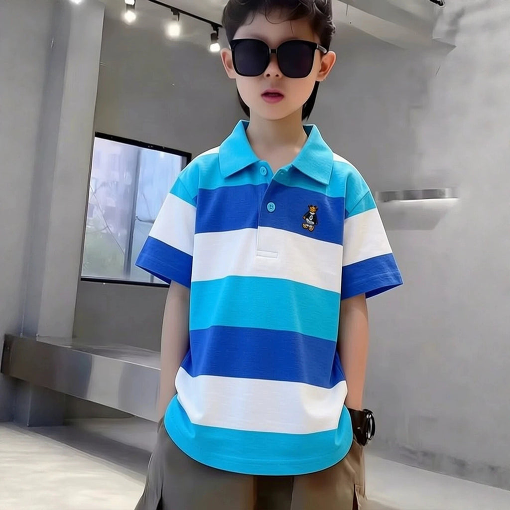 Kids Polo Shirts Summer Children's Short Sleeve Boys Top Polo Shirt Color Striped 2Y-12Y Teens Cotton Girls School Shirts