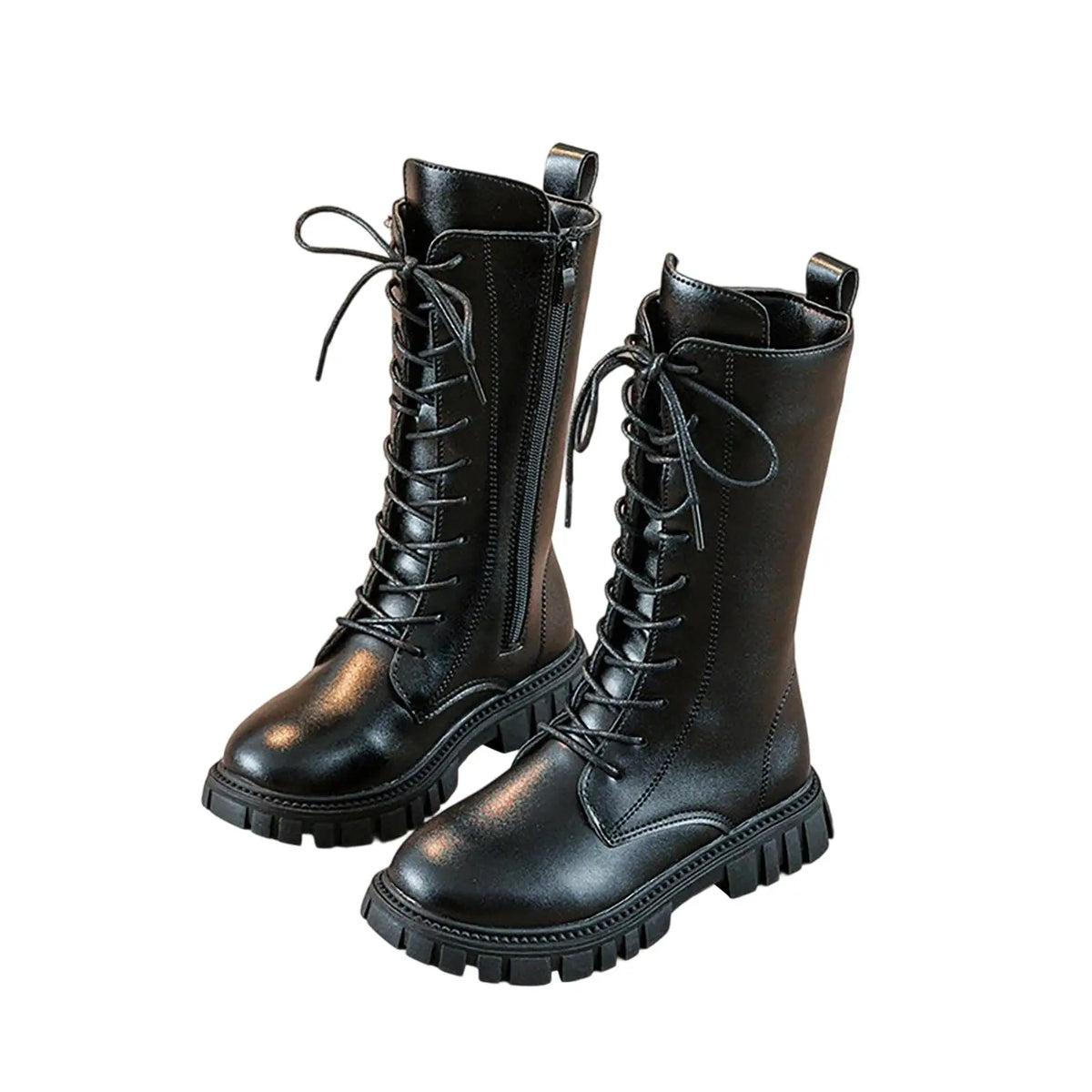 Girls White Lace-Up Boots Booties Side Zipper Soft Bottom Leather Dress/School Riding Boot Kids Autumn/Winter Fashion Mid Boots