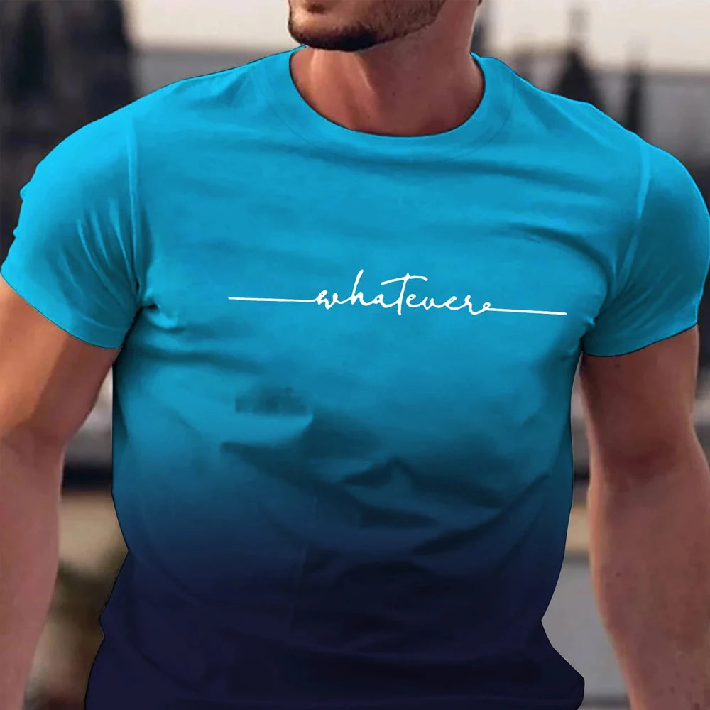 Summer Men's Clothing Whatever Print Short Sleeve Men Trend Products Sports Top Gym Tee Quick Dry T Shirt Male Gradient T shirts