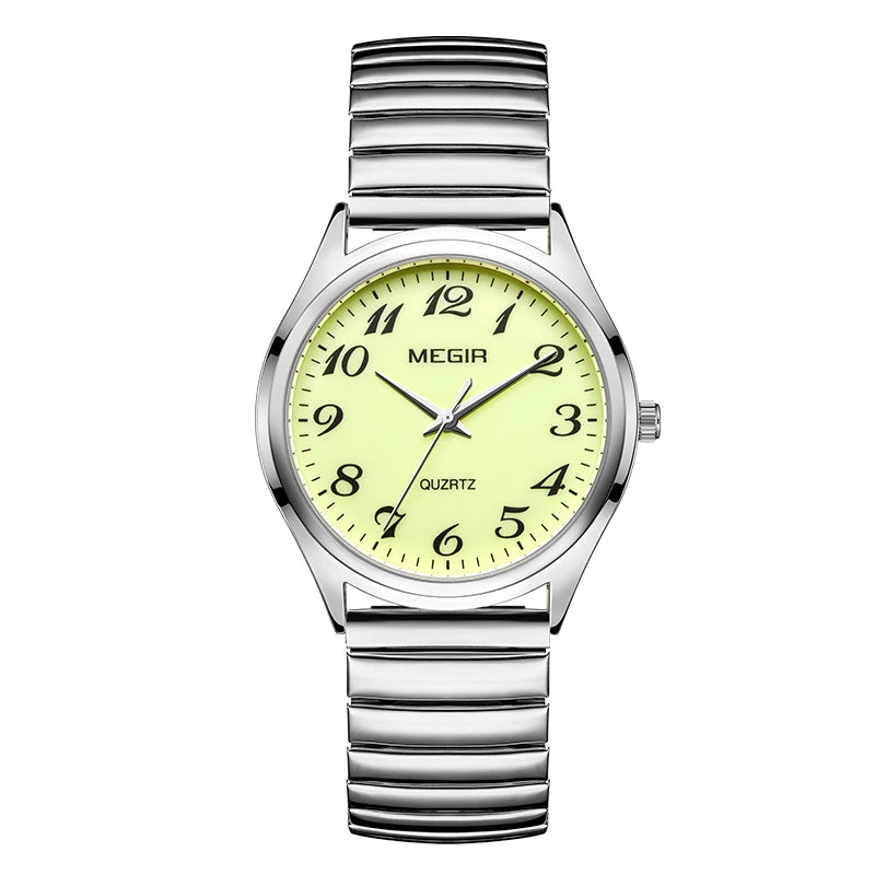 MEGIR Top Luxury Couple Watch for Men Women Golden Stainless Steel Quartz Wrist Watches Lovers Analog Wristwatch Waterproof