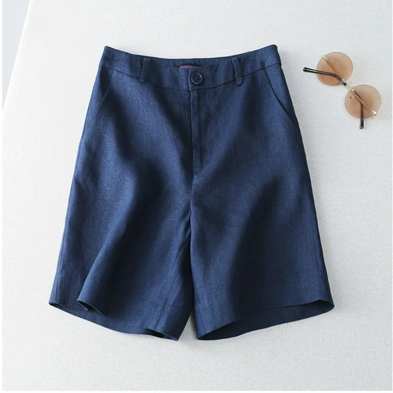 Women's Shorts Linen Half Knee Length Mid Wide Female Short Pants Bermuda Offer Aesthetic Hot Streetwear Korean Style For Summer