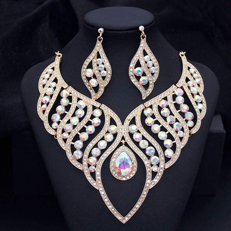 Fashion Jewelry Sets for Women Rhinestone Choker Necklace Sets for Bride Luxury Bridal Wedding Costume Jewelry Party Prom