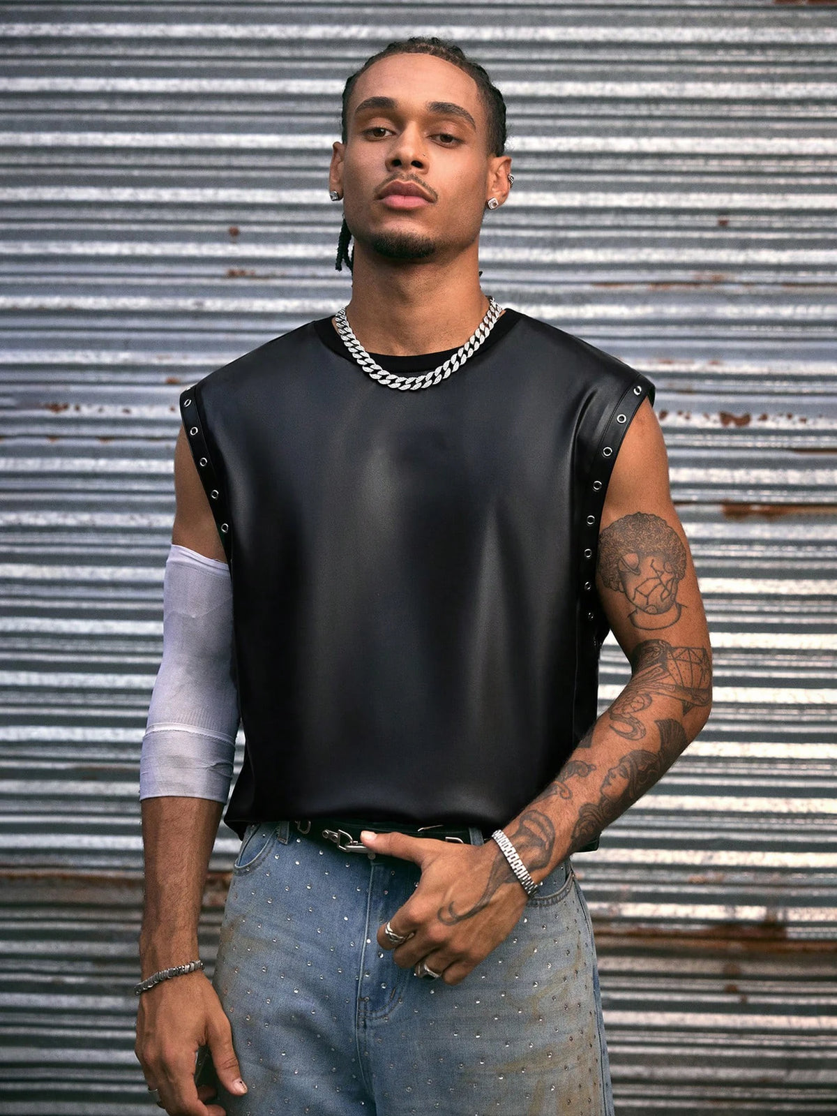 Men's Leather Vest Fashion PU Leather T-Shirts Biker's Tank Tops Streetwear Superior Quality