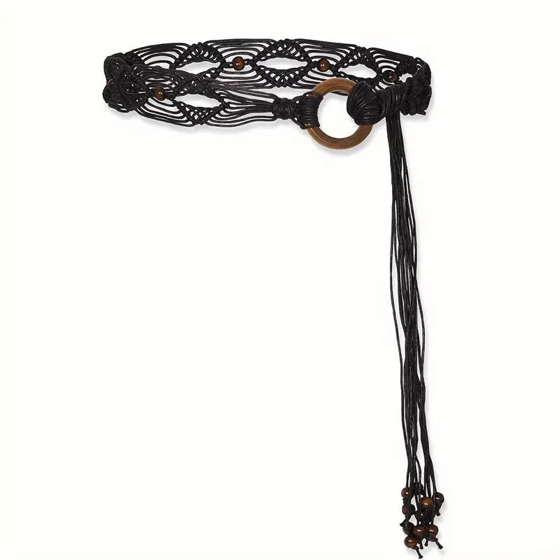 Women Woven Tassel Belt Braided Waistband Tie Strap Boho Girls Wide Waist Rope Chain Waist Belts For Dress Waistband Accessories