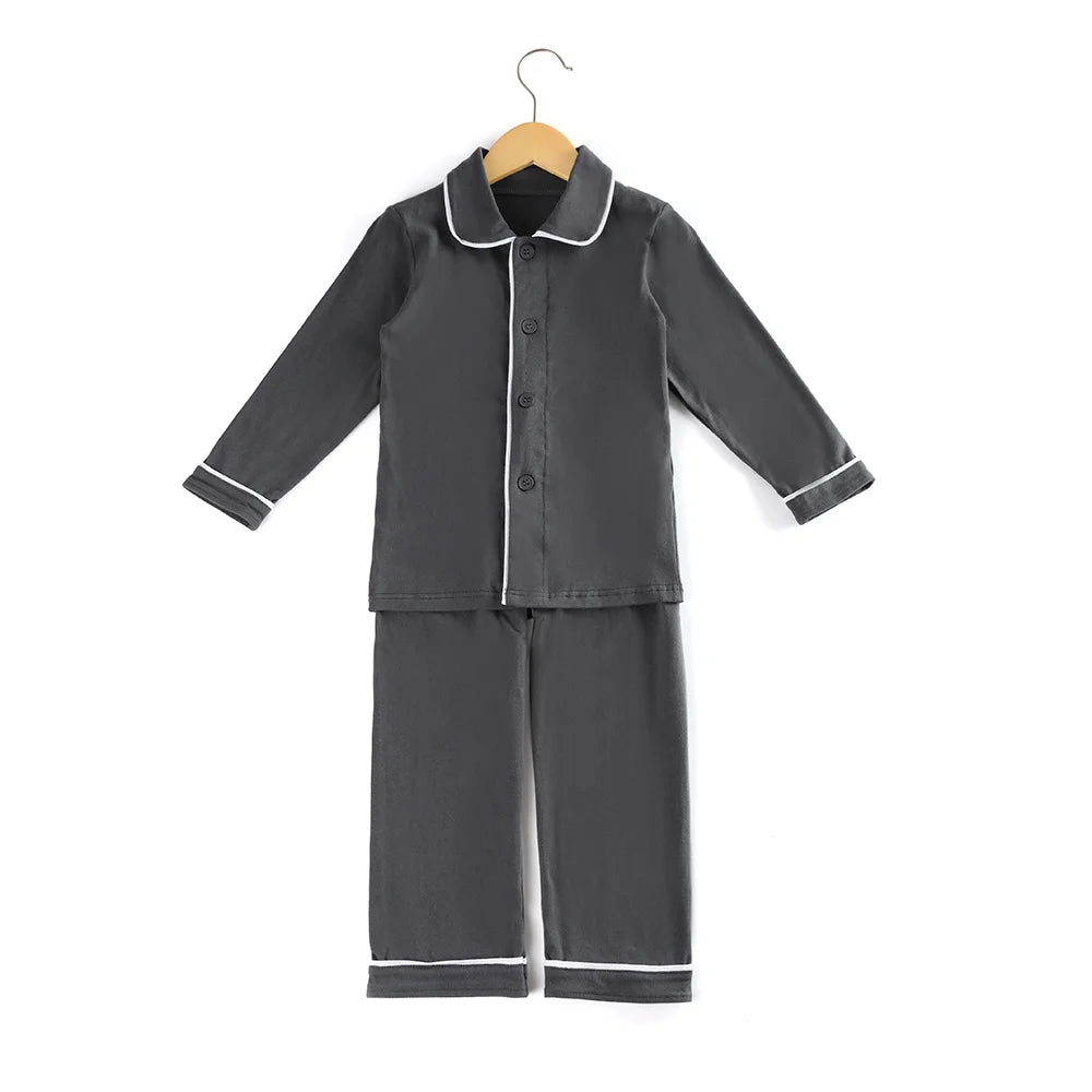 Mudbala Kids Fall Winter Cotton Pajamas Sibling Matching Boys Girls Ruffle Pyjamas Button Up Homewear