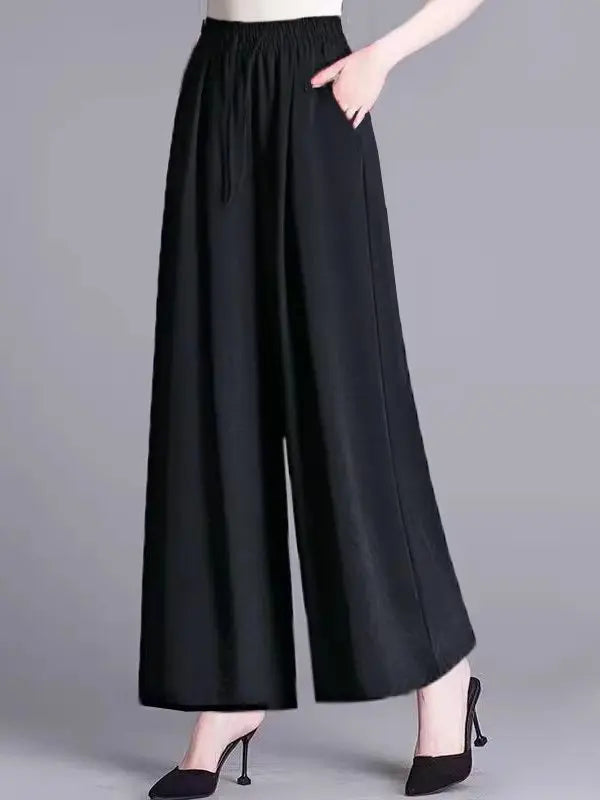 Ice Sensation Women's Summer 2025 New Wide Leg Pants Loose Casual Long Trousers Mom Korean Sle High Waist Polyester Fiber