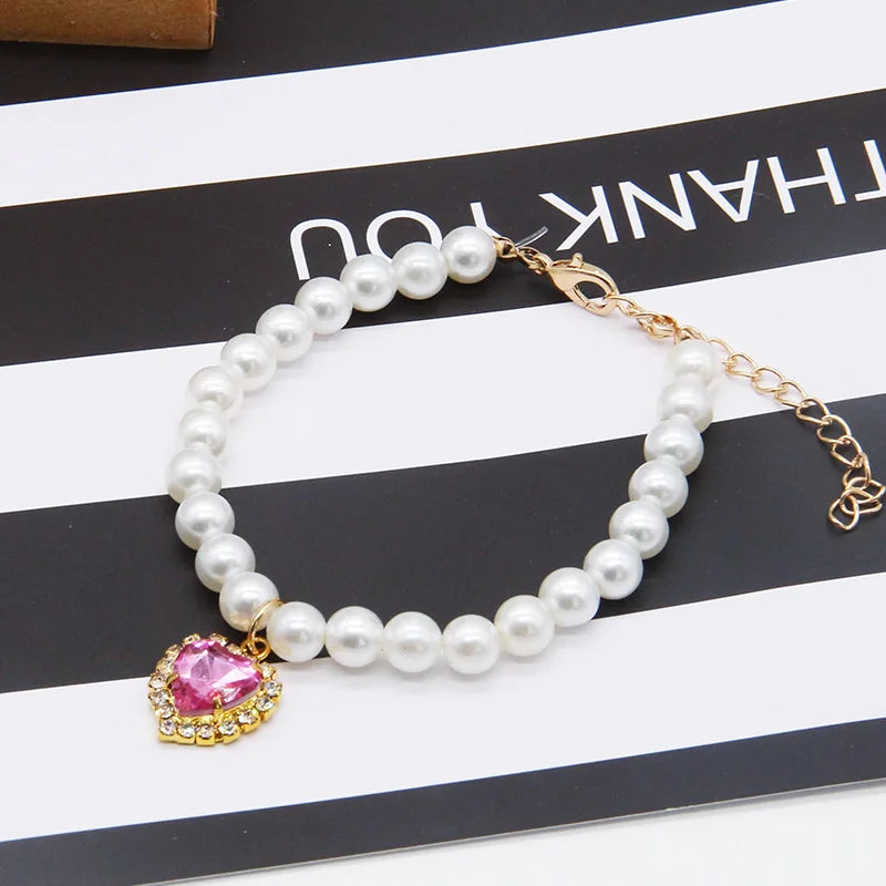 Cute Fashion Pet Supplies Cat Accessories Necklace Pearl Crystal Pet Collar Pearl Beaded  Solid Crystal Pendant Pet Products