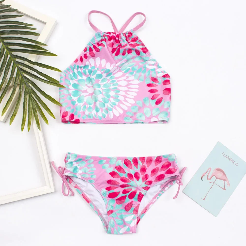 Girls Two Pieces Swimwear Children Water-drop Printing Split Bikini Sets Summer Baby Girls Swimsuit Kids Bathing Suit 3-14 Years