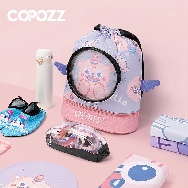 Child Kids Backpack Boys Girls Swimming Bag Adjustable Waterproof Cartoon Sports Large Capacity Dry Wet Bags Camping Pool Beach