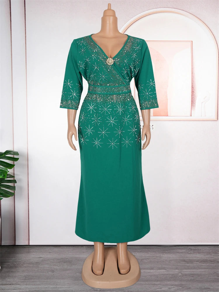 Elegant Ladies Party Dresses African Clothes Luxury Diamonds Long Dress Office Ladies Overalls 2026 Summer Bodycon Maxi Robes