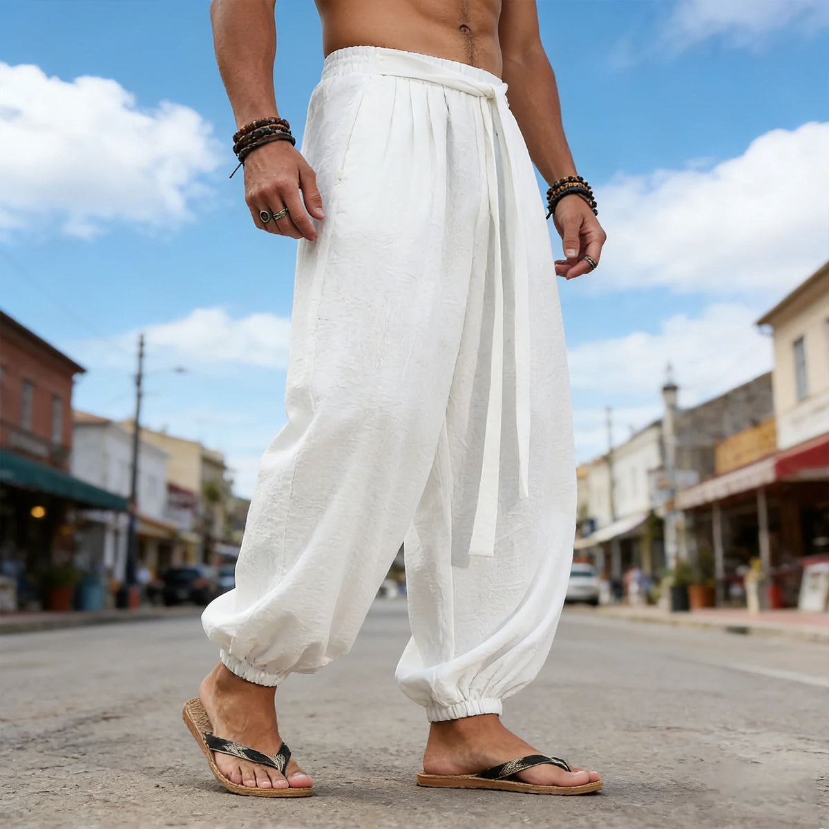 FGKKS Men Pants Fashion Brand New Casual Holiday Greece Aegean Style Romantic Spring Summer Pants Man Traveling Trousers