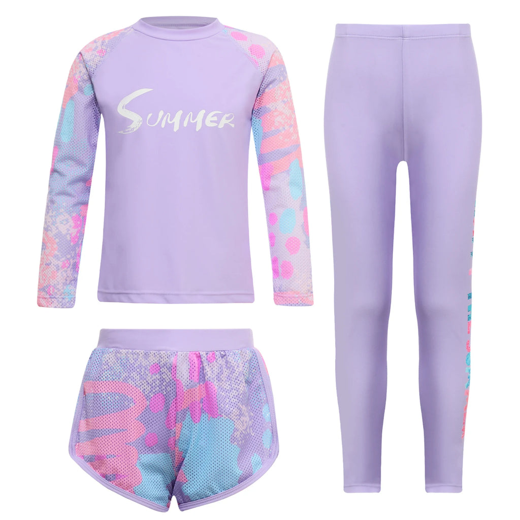 Kids Girls Swimsuit Swimwear Outfits Top Shorts and Pants Beachwear Pool Beach Sun Protection Pool Party Rash Guard Bathing Sets