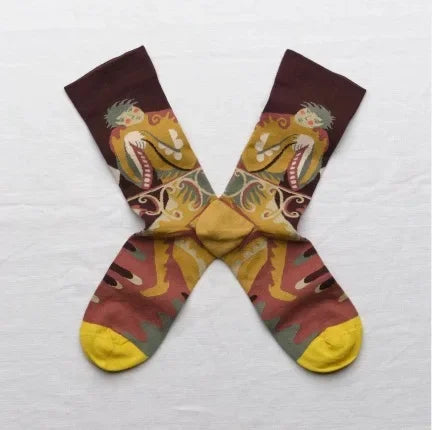 Trendy and Personalized Men Socks Hip Hop Oil Painting Abstract Sock Mouth Letter Embroidery Autumn Mid Tube Socks Women носки