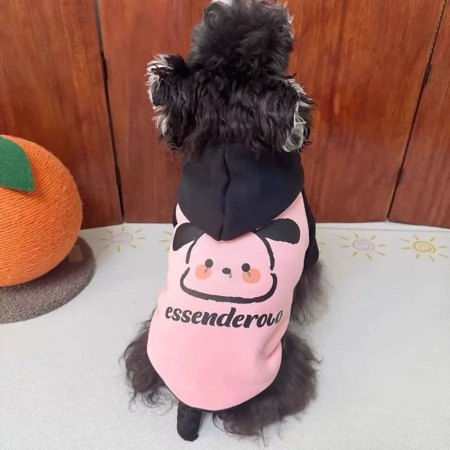 Pet cat and dog clothes trendy brand cool handsome autumn and winter velvet warm powder fight black puppy pair hooded