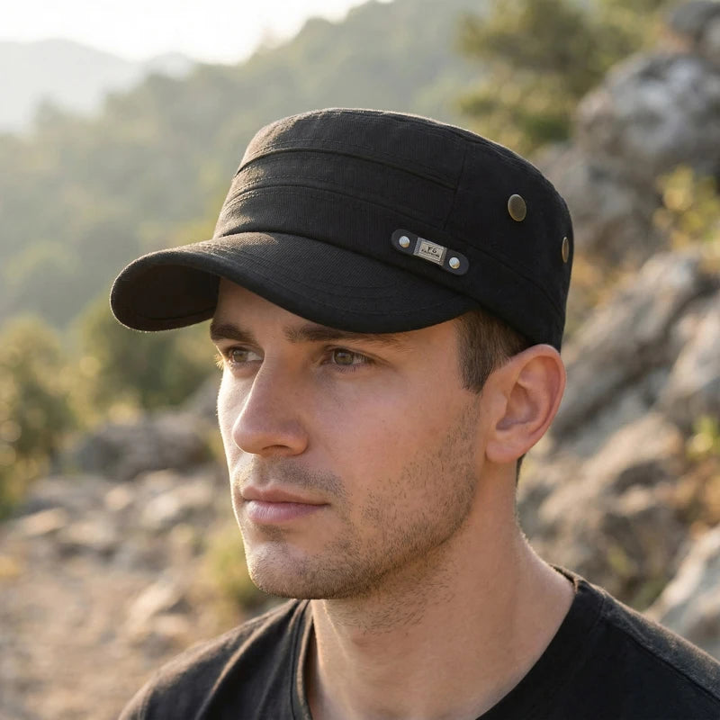 Men's Solid Color Flat Top Hat for Outdoor Leisure & Travel – Minimalist, Elegant, Sun-Shading & UV-Protective