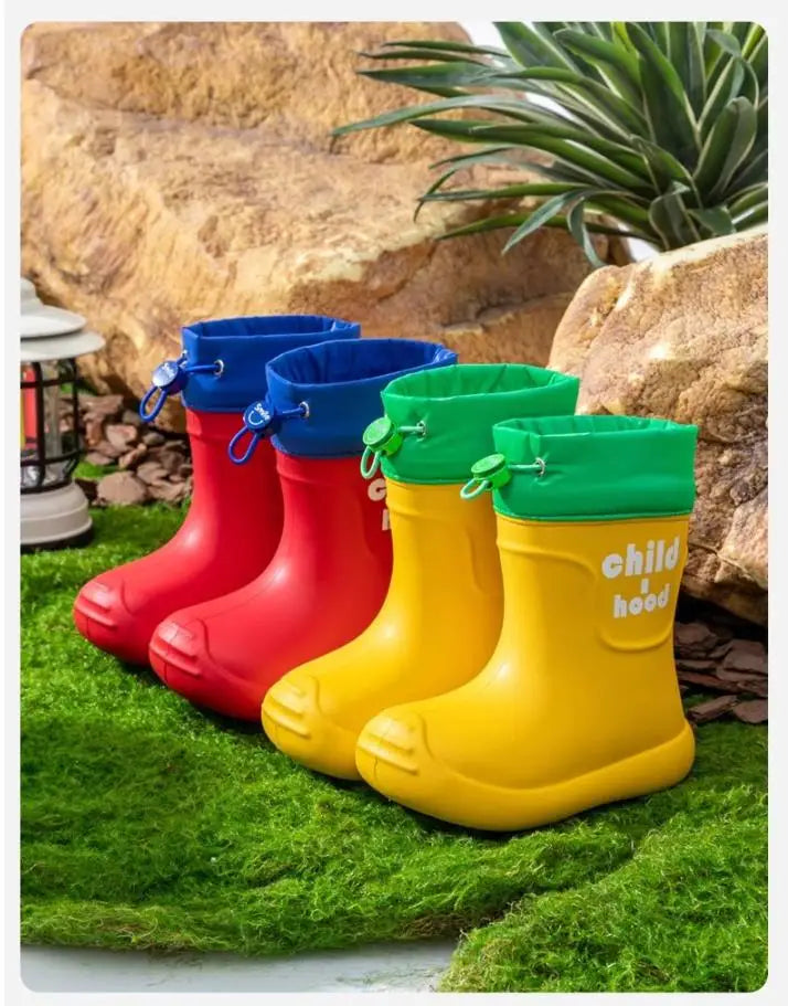 Summer Children's Rain Boots Kids Girls' Rain Shoes Waterproof Boys' High Tube Anti-slip EVA Boots Students' Baby Buckle Boots