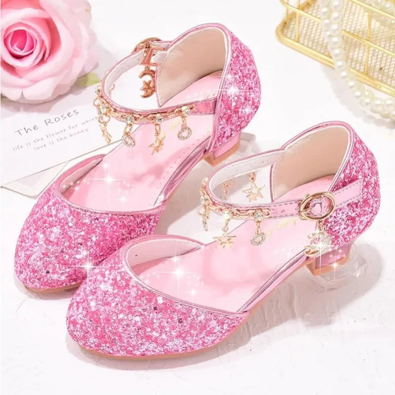Dancing Shoes Due To Gold for Girls Glitter Shoes Heels Girls Princess Flowergirl Dresses Golden Girl Child Shoe for Wed