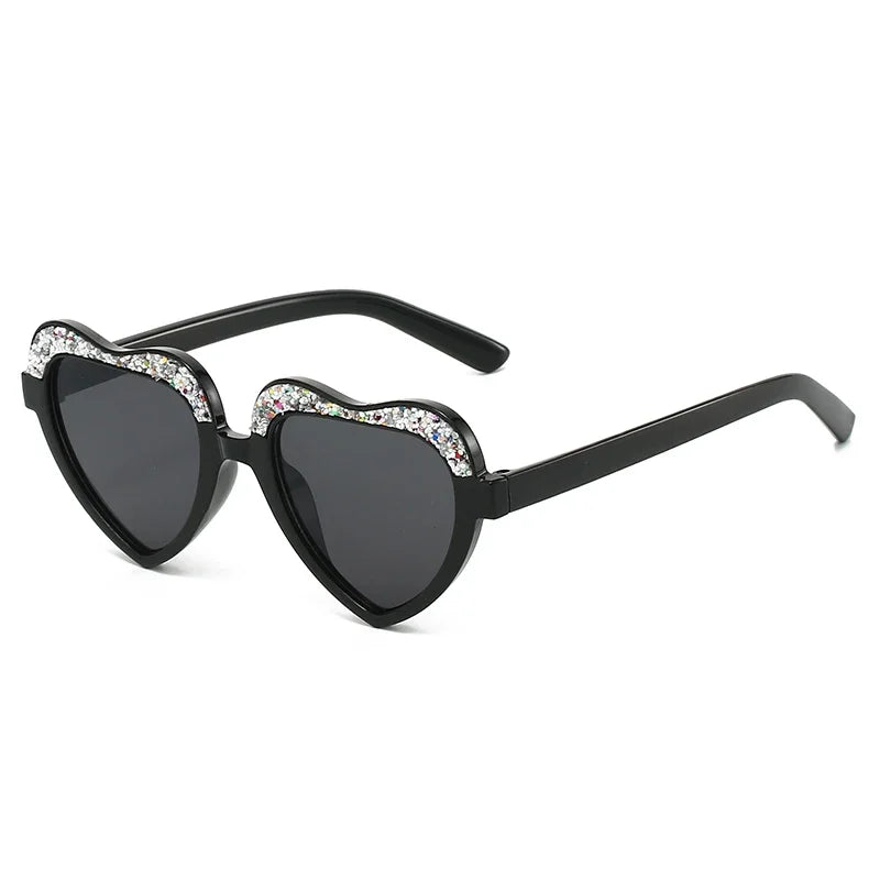 New Fashion Kids Sunglasses Vintage Sun Glasses Trend Retro Love Diamonds Eyeglasses Cute Heart Boys Girls Children Eyewear