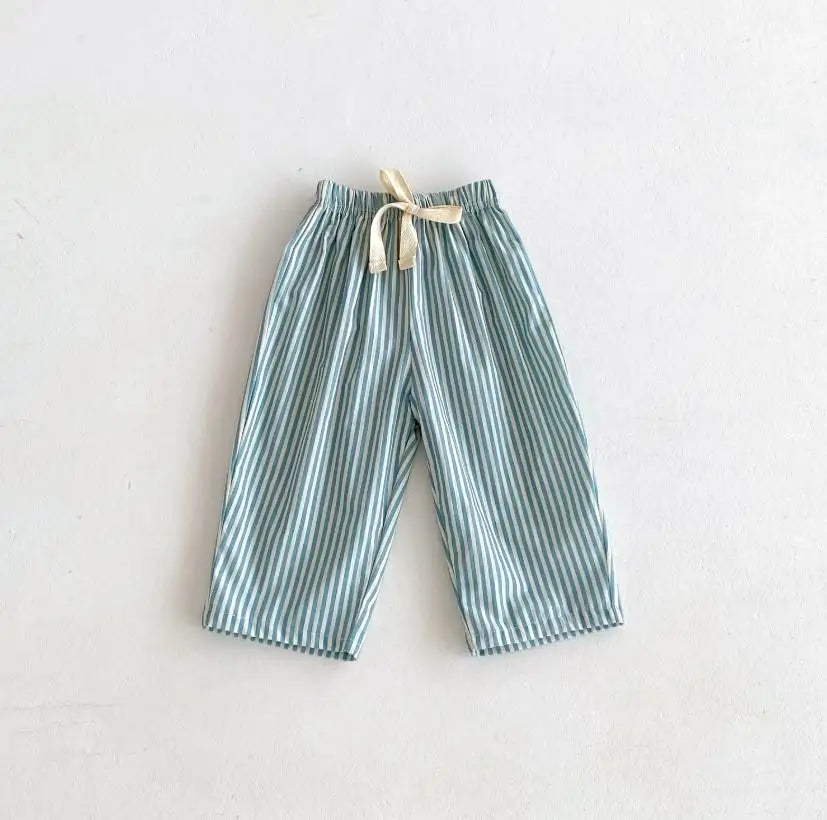 Kids Versatile Casual Pants With Striped Patterns Elastic Waist Trousers Match Summer Outfits Baby Kid Popular Bottoms Trousers
